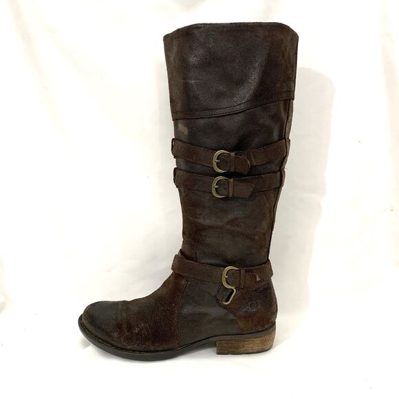 Born Women 8 M Boots Suede Knee High - Low Heel Riding Boots Dark Brown D70723 - Picture 3 of 16